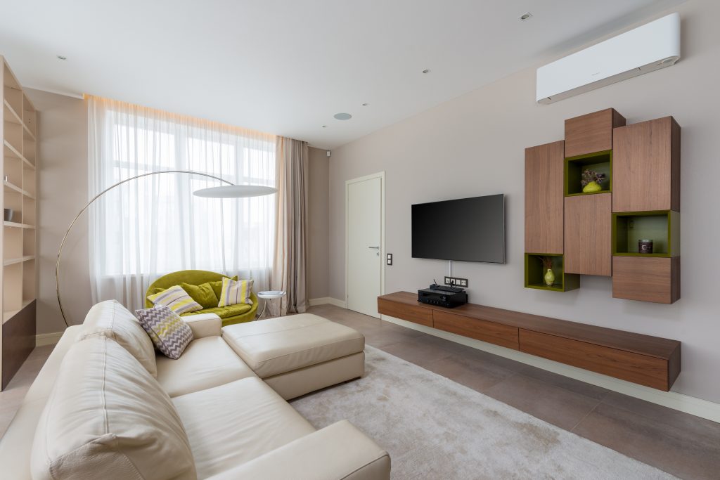 Living room with ceiling speakers, luxury living